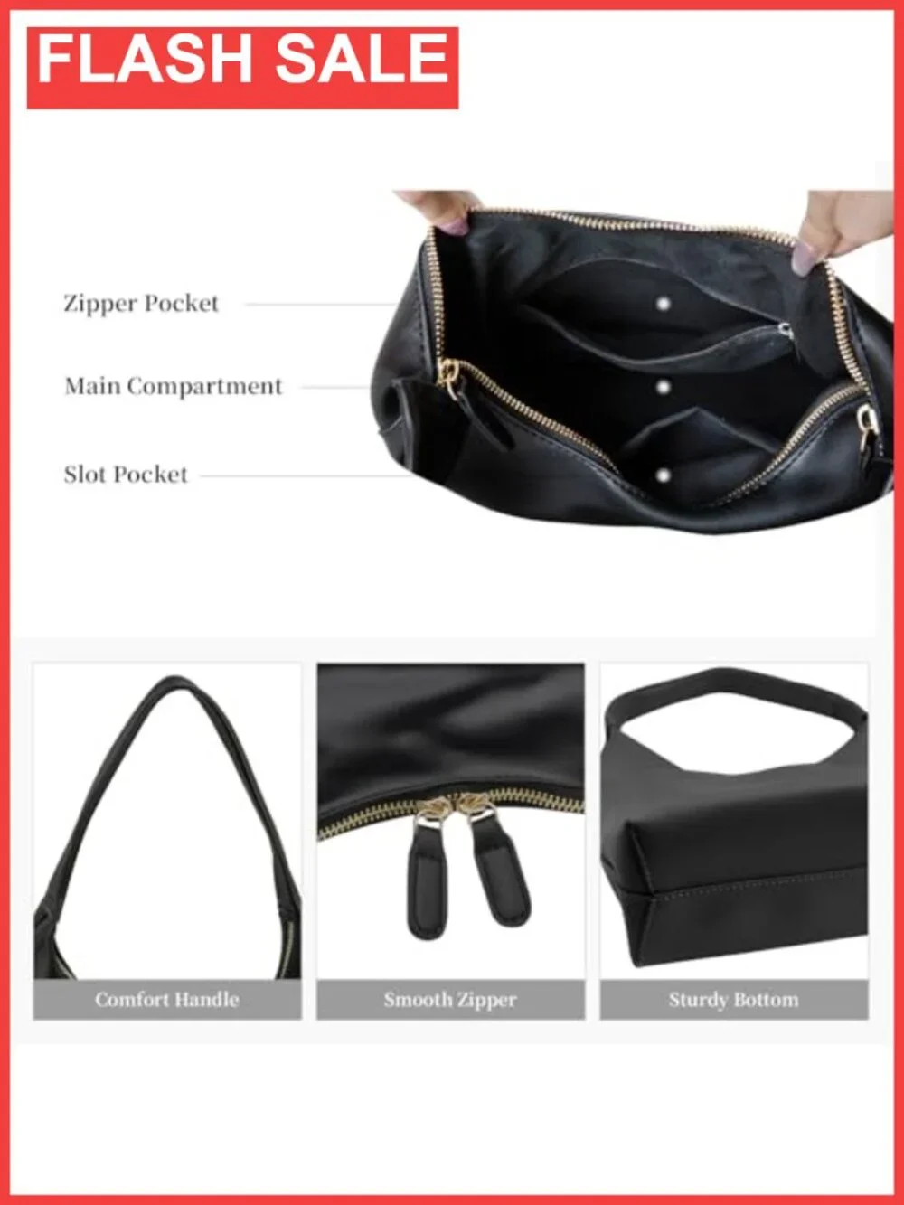 Small Vegan Leather Hobo Bag Slouchy Crescent Shoulder Purse for Women
